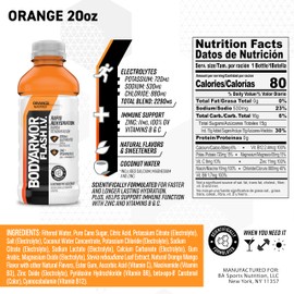 BODYARMOR BODYARMOR Flash I.V. Electrolyte Beverage, Orange, Hydration Drink with Coconut Water For Rapid Rehydration, Post Workout Recovery, 20 Fl Oz (Pack of 12)