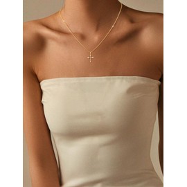 BERISO Diamond Cross Necklace for women 14K Gold Plated Cross Cubic Zirconia Pendant Necklace Dainty Gold Cross Necklaces for Women Cute Gold Jewelry