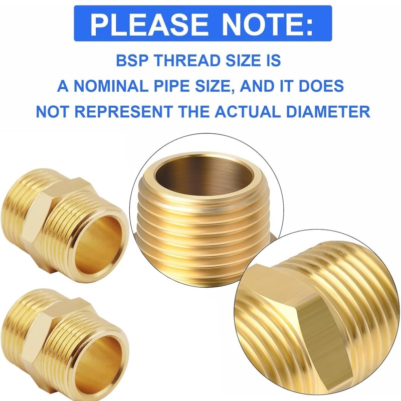 QZKJQDD 2 Pcs 1/2" Male to 1/2" Male, Thread Brass