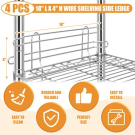 MorningRo 4 Pcs Chrome Wire Shelf Ledge 18" L x 4" H Wire Shelving Side Ledge Metal Shelves Accessories Pantry and Garage Storage