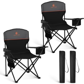HIGH POINT SPORTS 2 Pack Portable Camping Chair for Adults, Folding Outdoor Camp Chair Lightweight Lawn Chairs Folding Collapsible Chair for Camping, Tailgates, Beach, Black, Support 225lbs