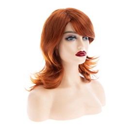 Sallcks Auburn Wig with Bangs for Women Natural Curly Bob Wig with Side Bangs Synthetic Heat-Resistant Wigs for Daily Party
