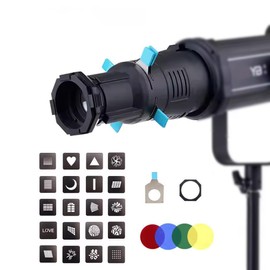 Bowens Mount 36°Lens Spotlight Conical Optical Snoot kit,Photography Studio Lighting Projector Accessory with 20 Gobos,4 Color Filters for Aputure Amaran 100DS/XS 200XS/DS 300C/DII/X 60D/XS