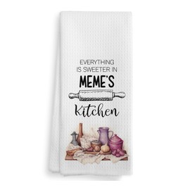 NOQL Meme's Kitchen Towels and Dishcloths, Meme Gifts, Grandma Gifts, Mothers Day Grandmother Gifts for Grandma Meme, Meme Drying Cloth Hand Towels Tea Towels for Bathroom Kitchen, 16×24 Inches