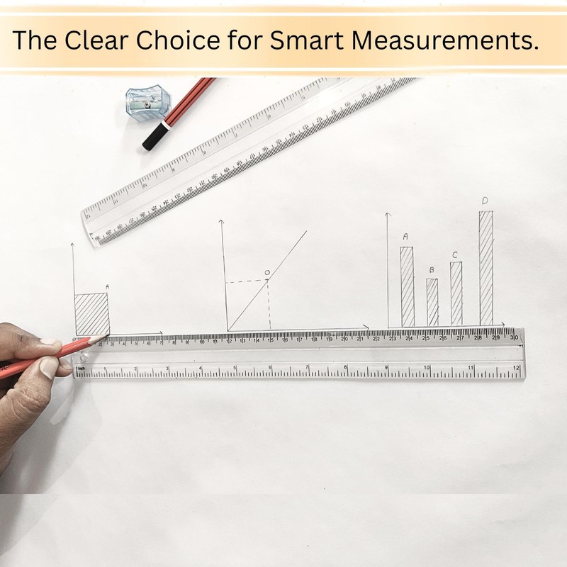 Pack of 2 Plastic Ruler Straight Ruler Plastic Measuring Tool