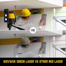 IKOVWUK Self Leveling Laser Level, Green Cross Line Laser for Picture Hanging and Construction, 180° Magnetic Bracket & Ceiling Bracket, 2 * 1200 mAh Rechargble Battery, Hard Carrying Case Included