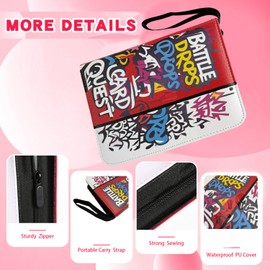 YCUSTBAG 400 Card Binder for Trading Cards, 4-Pocket Card Holder with Zipper & Handle, PU Leather Design Album for Kids Collectible Card Storage (Graffiti style)