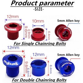YBEKI Chainring Bolts for Road MTB Bicycle Single Chainring and Double Chainring Bolts with Mounting Wrench (blue, Double Chainring Bolts)