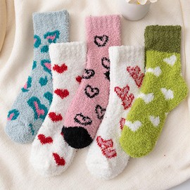 Ansodo 5pairs Fluffy Socks Womens,Girls Fluffy Socks,Bed Socks For Women,Winter Warm Thick Socks, Non Slip Cozy Socks, For Winter,Sleeping, Home