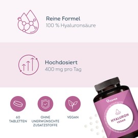 Hyaluronic Capsules - Vegan & High Dose - Anti-Ageing & Hydration - Laboratory Tested, No Unwanted Additives - 60 Tablets Vitavea