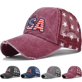 【4 Colors/Red】 Baseball Caps 4th of July Hat Fourth of July Accessories Fourth of July Outfits for Women USA Hat Trucker Hat 4th of July Accessories for Women