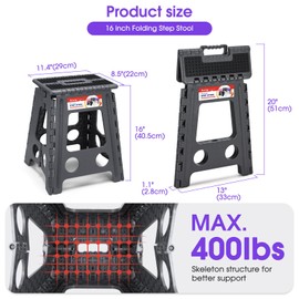 ACSTEP 16 Inch Folding Step Stool for Adults and Kids, Non-Slip Plastic Foldable Stepping Stool, Collapsible Folding Stool with Handle Holds Up to 400lbs for Kitchen, Dot Grey (1 Pack)