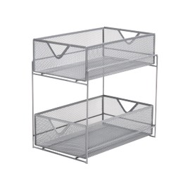 Mind Reader Accessory Organizer, Supply Storage, Makeup, Office, Kitchen, Metal Mesh, 8.25"L x 12.5"W x 12.5"H, Silver