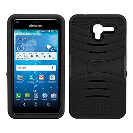 T MAN TM Black Color Heavy Duty Rugged fit case with Kick Stand for Boost Mobile & Cricket Hydro View C6742 / Hydro Reach C6743 (Black)