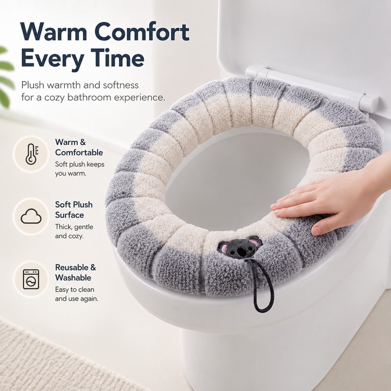 Warm Toilet Seat Cover for Bathroom Comfort – Soft Washable