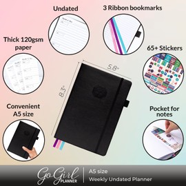 GoGirl Planner and Organizer for Women – Compact Size Weekly Planner, Goals Journal & Agenda to Improve Time Management, Productivity & Live Happier. Undated – Start Anytime, Lasts 1 Year – Black