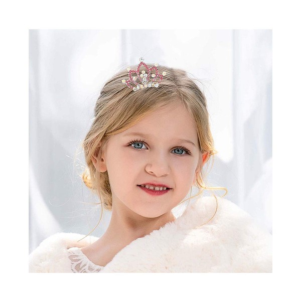 Campsis Princess Cute Tiaras Crown Mini Tiara Crowns Crystal Rhinestone Hair Comb for Little Girls Women Wedding Birthday Party (Red)