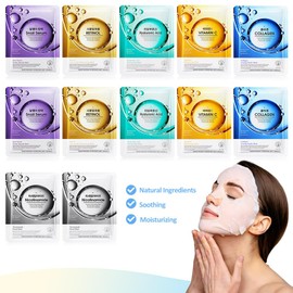 CAKAILA 12 Pack Face Sheet Mask Skincare,Hydrating Face Mask For Sensitive Skin,Moisturize,Soothing,Nourish for All Skin Types,Natural Spa Party Facial Mask Skincare Set for Women Men Girls