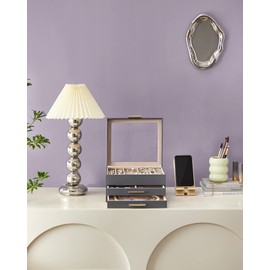 SONGMICS Jewelry Box with Glass Lid, 3-Layer Jewelry Organizer, 2 Drawers, for Big and Small Jewelry, Jewelry Storage, Modern Style, 8 x 9.1 x 5.3 Inches, Interstellar Gray and Gold Color UJBC239G02