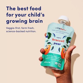 Cerebelly Baby Food Pouches – Broccoli Pear (Pack of 6), Organic Fruit & Veggie Purees, Great Snack for Toddlers, 16 Brain-supporting Nutrients from Superfoods, No Added Sugar
