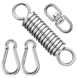 Dhisperares Swing Spring with 360° Swivel Hook and 2 M8 Carabiner Hooks, Load Capacity up to 250 kg, Spring Swing Stainless Steel for Hammock, Hammock, Punch Bag Holder, Yoga, Punch Bags, Silver