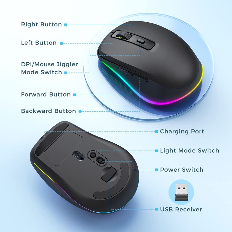 PEIOUS Wireless Mouse Jiggler - LED Wireless Mice with Build-in