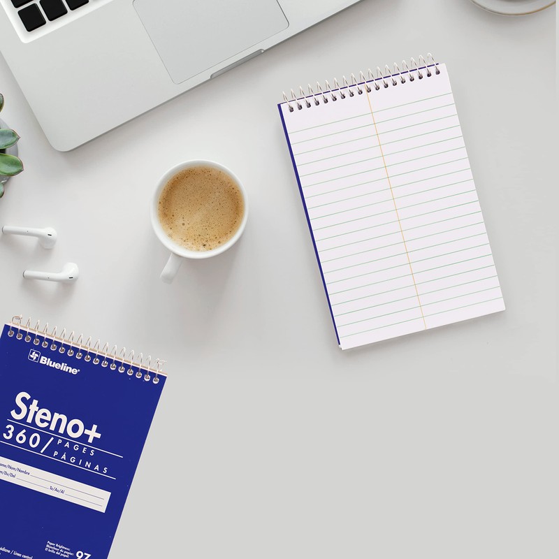 Blueline high-capacity steno pad, medium/college rule, blue cover, 180 white