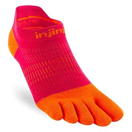 Injinji Women's Run Lightweight No-Show Socks, Chili, Small