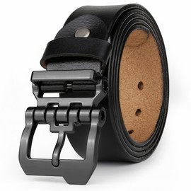 JingHao Mens Leather Belt,Genuine Leather Belts for Men,Great for Casual JeansWear,Formal,Regular & Big Size 30"-64" Black(2XL 40"-42" Length 125cm, Black)