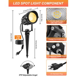 CREPOW Dusk to Dawn Outdoor LED Spotlight, Outdoor Landscape Lighting with Photocell Sensor, 3000K Warm White Outdoor Waterproof Spot Lights for Yard Flag Pole House Garden Tree(2 Pack)