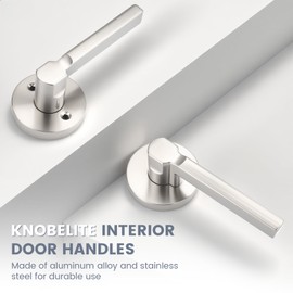 knobelite Satin Nickel Passage Door Handle,Brushed Nickel Round Interior Door Lever for Hallway and Closet,Keyless Non-Locking Door Lock,Left and Right Hand Reversible,5Pack