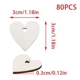 Pine & Linen 80pcs 1.18"/3cm Durable Wooden Ornaments, DIY Heart Cutouts with Hole Hanging Tags, Unfinished Craft Embellishments for Wedding Birthday Party Decorations/DIY Enthusiasts