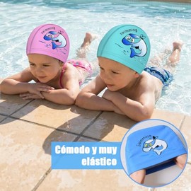 3pzs Gorro de Natación para Niños, Gorro de Natación de PU Antideslizante Impermeable, Transpirable y Cómodo, con Pinza Nasal y Tapones para los Oídos