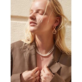 Aobei Pearl 18K Gold Drop Dangle Earrings for Women Dainty Long Circle Geometric Earring Big Boho Statement Earrings Women Jewelry