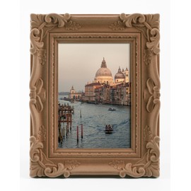 FOLKOR 5x7 Picture Frame for Art Prints Posters, Small Decorative Frame with Real Glass/Stand, Ornate Memorial Frame Gift for Wedding Baby Shower Retirement (Brown)