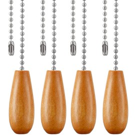 Ceiling Fan Chain Pulls Decorative Extension 12 Inches Wood Color Wooden Pull Chain Fan Pulls Set Ornaments For Ceiling Light Lamp Fan Chain (Nickel) 4 Pack