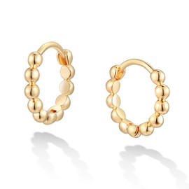 LOYATA Beaded Hoop Earrings Gold Huggie Sleeper 14K Gold Filled Dainty Small Simple Hypoallergenic Jewelry Gift for Women