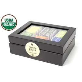 Pride Of India - Organic Classic Tea Chest - 72 Tea Bags Assorted, Hand packed, Perfect for Gifts & Holidays, Caffeinated + Decaf Black, Green & Herbal Tea Mix, Clear View Seethrough Lid Easy to store