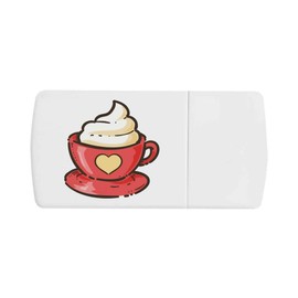 'Red Coffee Cup with Heart' Pill Box with Tablet Splitter (PI00032545)