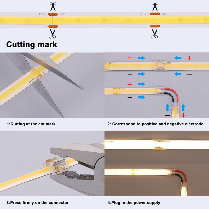 BENLUN 48V COB LED Strip Light 65.6ft, 6000K Cool White