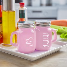 Pink Salt and Pepper Shakers Set - Pink Kitchen Accessories - Pink Kitchen Decor - 4 oz Glass Salt and Pepper Set for Cooking Table, RV, BBQ, Easy to Clean & Refill