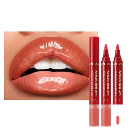 Beauty Glazed 2-in-1 Lip Stain & Plumping Lip Gloss – Lip Oils + Lip Liner Pencil Lip Combo for Fuller, Defined Lips – Long Lasting, Smudge-Proof, High-Shine Color (#02 Warm Terracotta Nude)