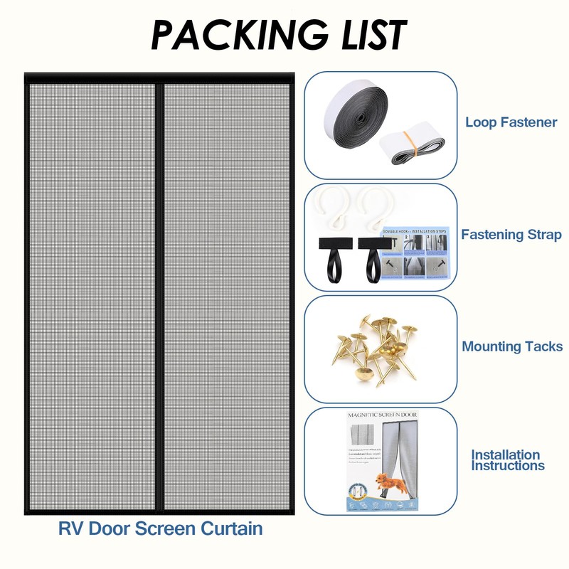 NVAAV RV Screen Door Curtain with Magnetic Closure, Magnetic RV