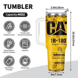 Portable Cat Engine Oil Filter Mechanic Dirty Tumbler, 1 Count/40oz Stainless Steel Tumbler with Lid, Vacuum Insulated Tumbler Cup, Best Gift for Family and Friends, Drinkware, Container, Stainless Steel Thermos