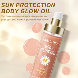 Body Glow Oil, SPF 45 Broad Spectrum, Sunscreen Body Oil with Rose Gold Mica, Moisturizing Coconut, Glow Moisturizer, Lightweight, Water Resistant, 3.72 fl oz(#02 ROSE)