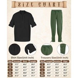 8 Pcs Renaissance Costume for Men Medieval Pirate Shirt Pant with Viking Belt Bracer Bag Scabbard and Shoulder Armor (Elegant Color, Large)