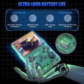 R40S PRO Game Console - 30000 Classic Games in 1 Handheld Retro Gaming Consele with 3.5-Inch IPS Screen/3800mAh/20＋ Emulator/Built-in 256G TF Card, Support HDMI and TV Output (Transparent Green)