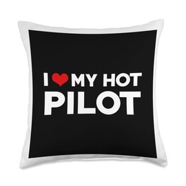 Funny Pilot Wife Husband Married 2022 I Love My Hot Pilot Husband Wife Valentine Throw Pillow, 18x18, Multicolor