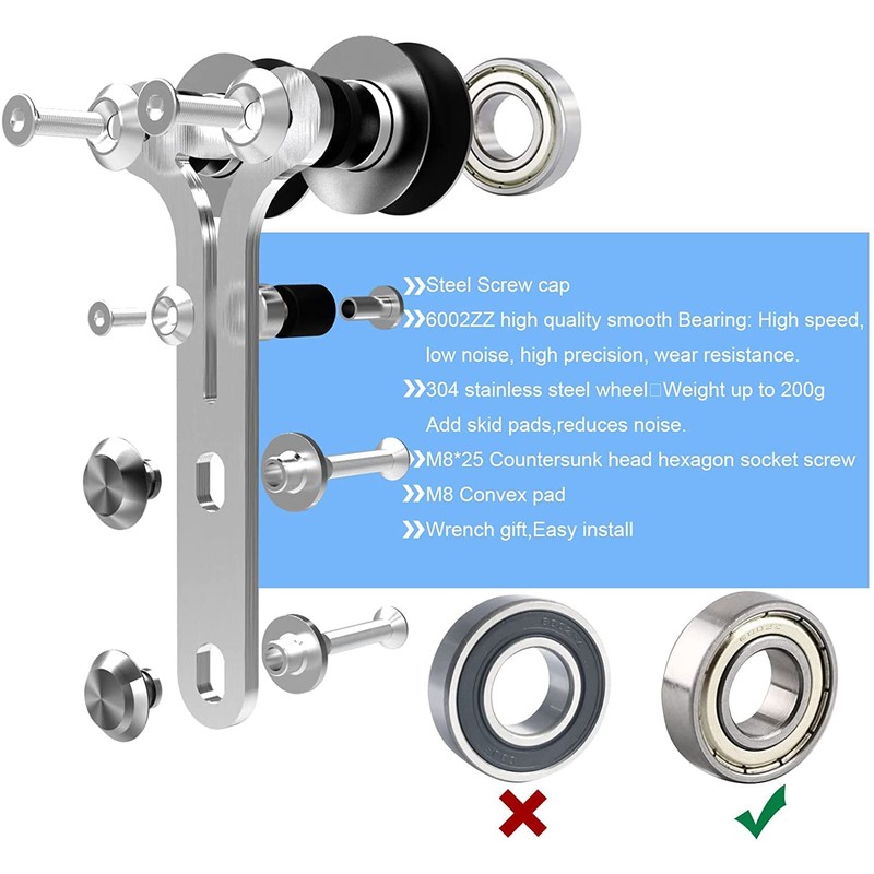 CCJH 4FT Barn Door Hardware Sliding Track Kit Stainless Steel