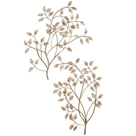 Eden Leafy Branch Powder Coated Nature Inspired Metal Wall Art Champagne Bronze Set 24"Wx30"H Set of 2